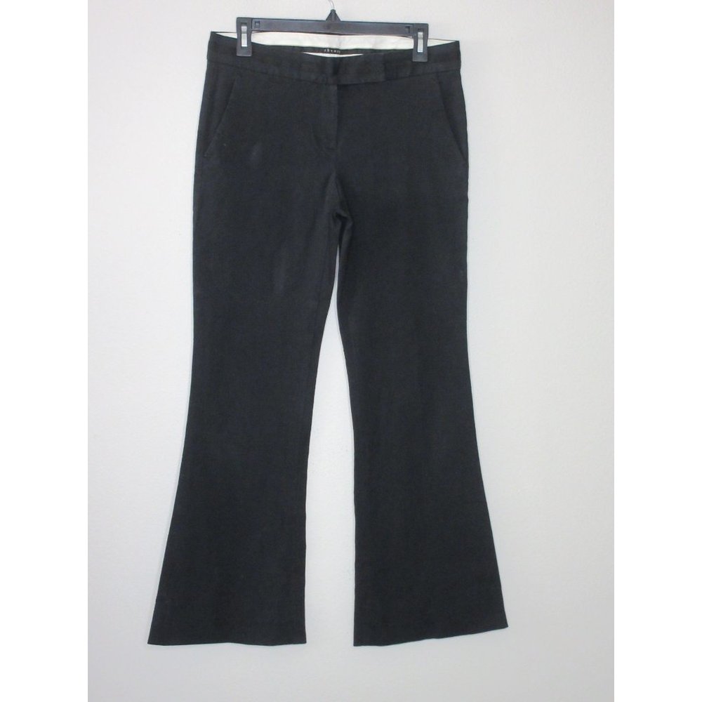 Theory Women's Black Mid Rise Flared Leg Trouser Twill Work Pants Size 8 B2-19